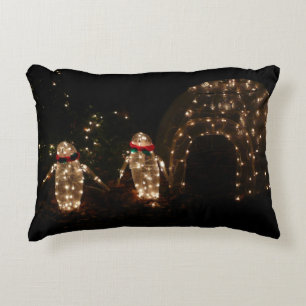 Penguins Holiday Light Display Decorative Cushion