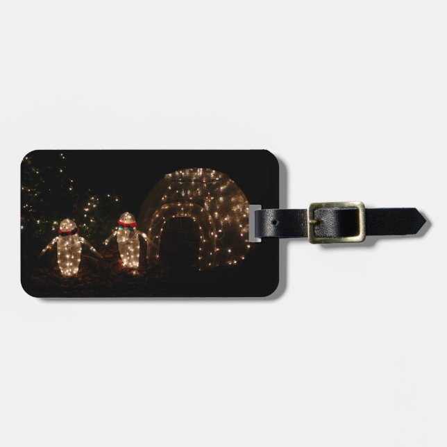 Penguins Holiday Light Display Luggage Tag (Front Horizontal)