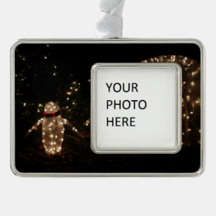 Penguins Holiday Light Display Silver Plated Framed Ornament