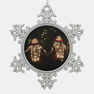 Penguins Holiday Light Display Snowflake Pewter Christmas Ornament