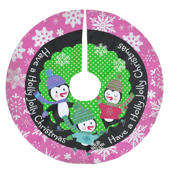 Penguins Holly Jolly Christmas 2Holiday Tree Skirt (Front)