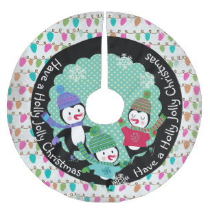 Penguins Holly Jolly Christmas Holiday Tree Skirt