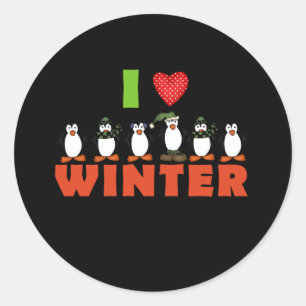 Penguins I Love Winter Holidays Classic Round Sticker