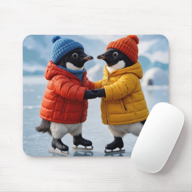 Penguins Ice Skating  Mouse Mat (With Mouse)