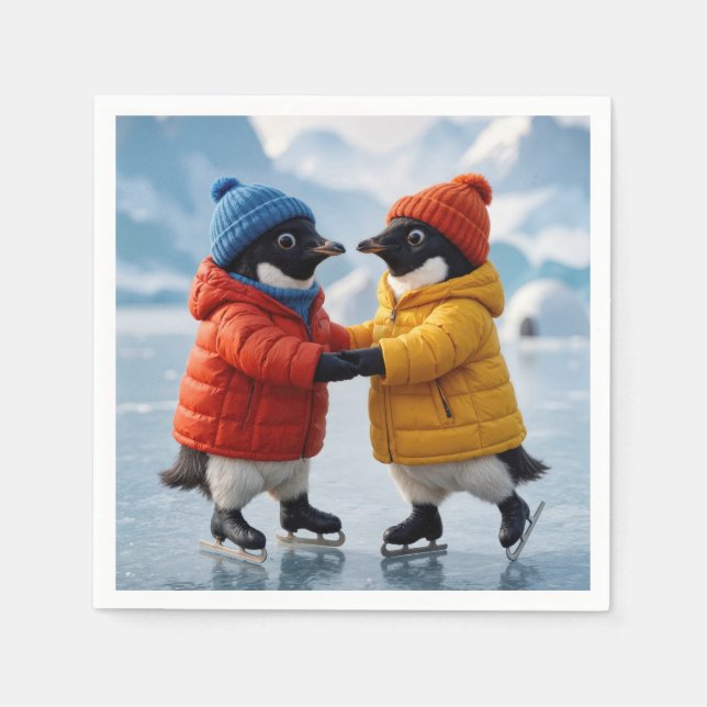Penguins Ice Skating  Napkin (Front)