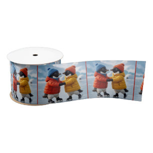Penguins Ice Skating  Satin Ribbon