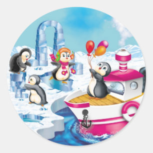 penguins in Antarctica Classic Round Sticker