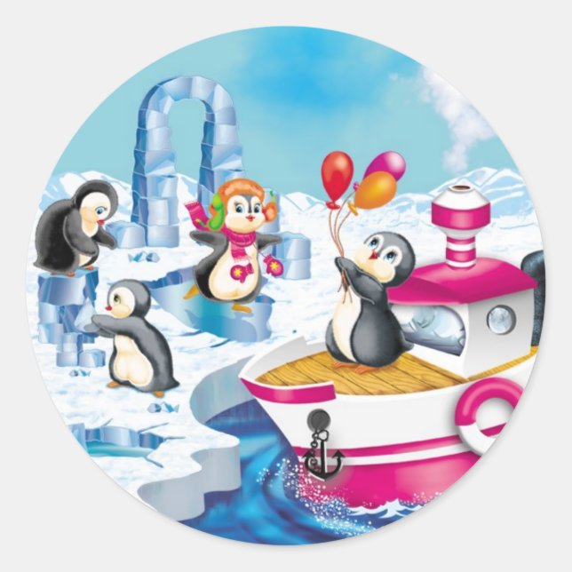 penguins in Antarctica Classic Round Sticker (Front)