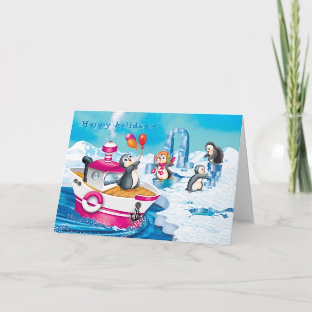 penguins in Antarctica Holiday Card (Front)