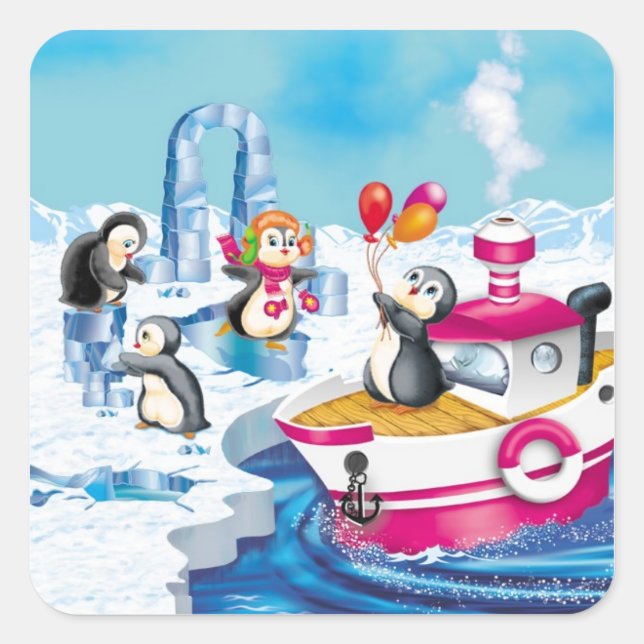 penguins in Antarctica Square Sticker (Front)