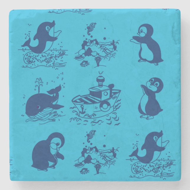 penguins in Antarctica Stone Coaster (Front)