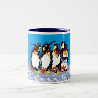 Penguins in bowties, Merry Christmas! Two-Tone Coffee Mug