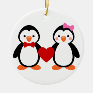 Penguins in Love Ceramic Tree Decoration