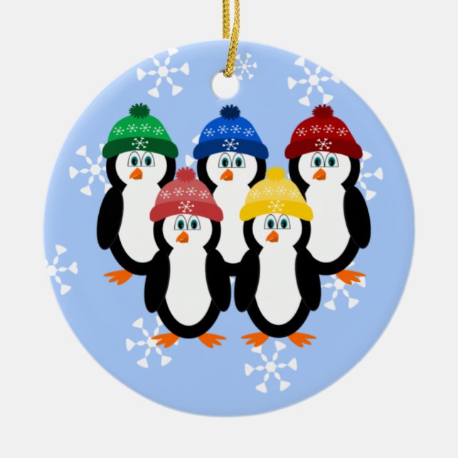 Penguins In Winter Hats Christmas Tree Ornament (Front)