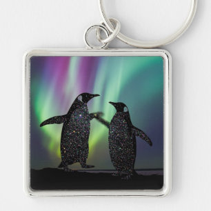 Penguins key ring beautiful aurora design