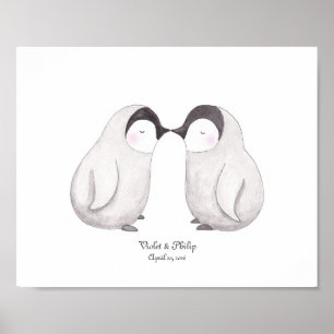 Penguins Love Poster Customizable Art Wedding Gift