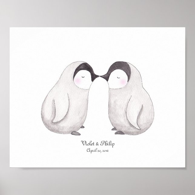 Penguins Love Poster Customizable Art Wedding Gift (Front)