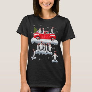 Penguins Lover Red Truck Santa Hat Penguin Christm T-Shirt