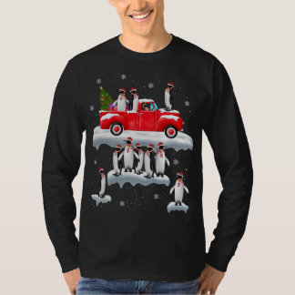 Penguins Lover Red Truck Santa Hat Penguin Christm T-Shirt