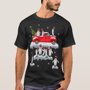 Penguins Lover Red Truck Santa Hat Penguin Christm T-Shirt