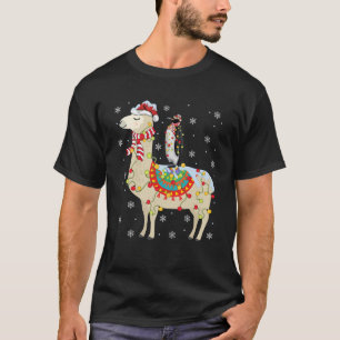 Penguins Lover Xmas Lighting Penguin Riding Llama  T-Shirt