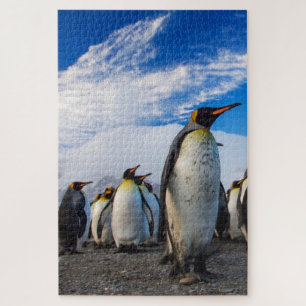 Penguins Marching Blue Sky Jigsaw Puzzle