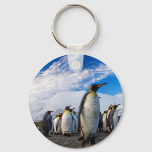 Penguins Marching Blue Sky Key Ring