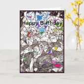 Penguins Mosaic Happy Birthday Card (Yellow Flower)