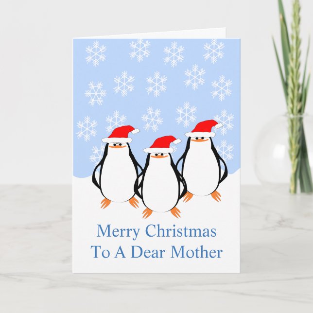 Penguins Mother Christmas Holiday Card (Front)