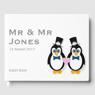 Penguins Mr & Mr Wedding Guest Book (Customisable)
