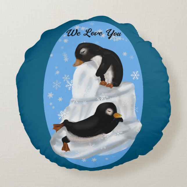 Penguins Napping  Round Cushion (Back)