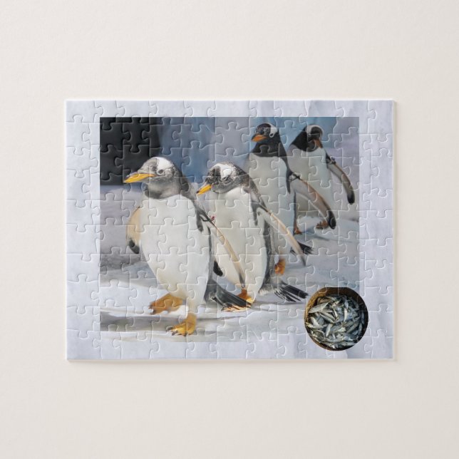 Penguins on Ice at Zoo, Age 6, Sardines Fish Jigsaw Puzzle (Horizontal)