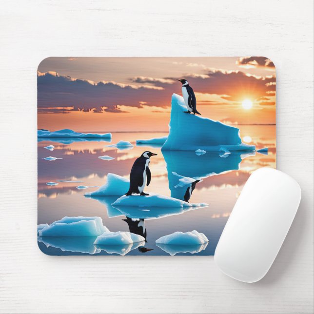 Penguins On Melting Icebergs Mouse Mat (With Mouse)