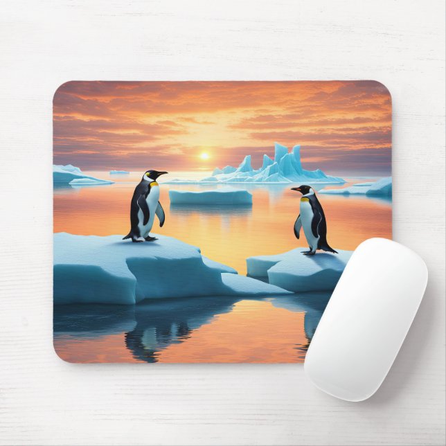 Penguins On Melting Icebergs Mouse Mat (With Mouse)
