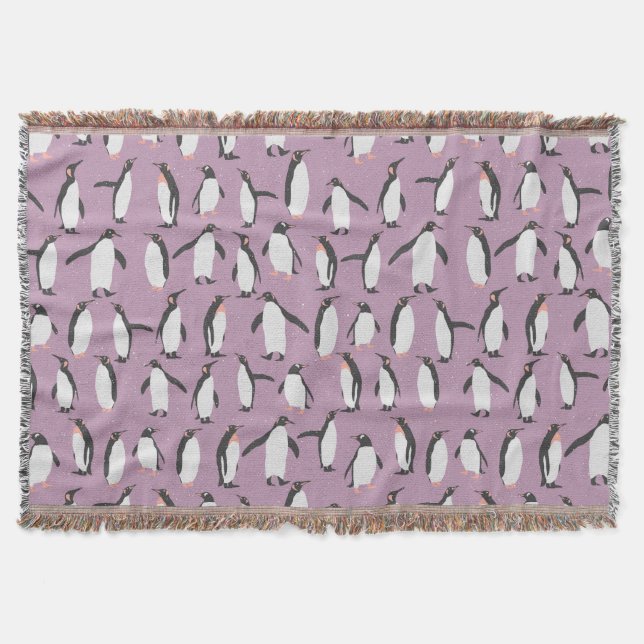 Penguins on Purple Background Pattern Throw Blanket (Front)