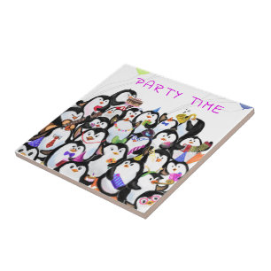 Penguins Party Ceramic Tile Gift - Custom Text