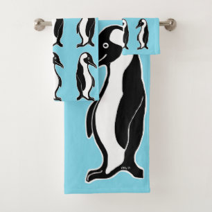 Penguins Pattern Blue Towel Set
