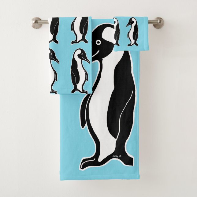 Penguins Pattern Blue Towel Set (Insitu)