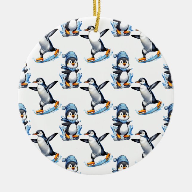 Penguins Pattern Design  Ceramic Tree Decoration (Front)