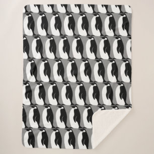 Penguins Pattern Grey Black White Sherpa Blanket