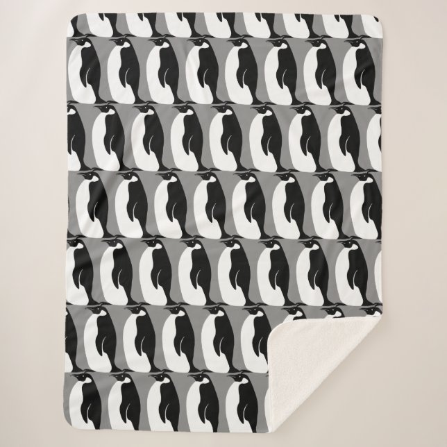 Penguins Pattern Grey Black White Sherpa Blanket (Front)