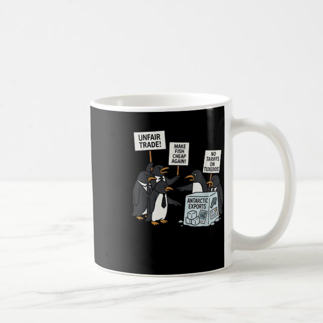 Penguins Protest Against Tariffs Funny Penguin Tar Coffee Mug (Right)