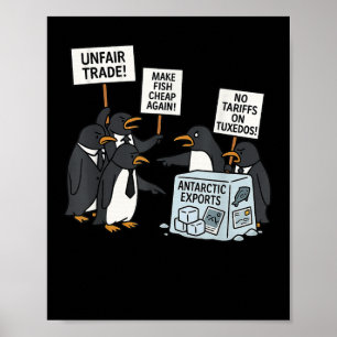Penguins Protest Against Tariffs Funny Penguin Tar Poster