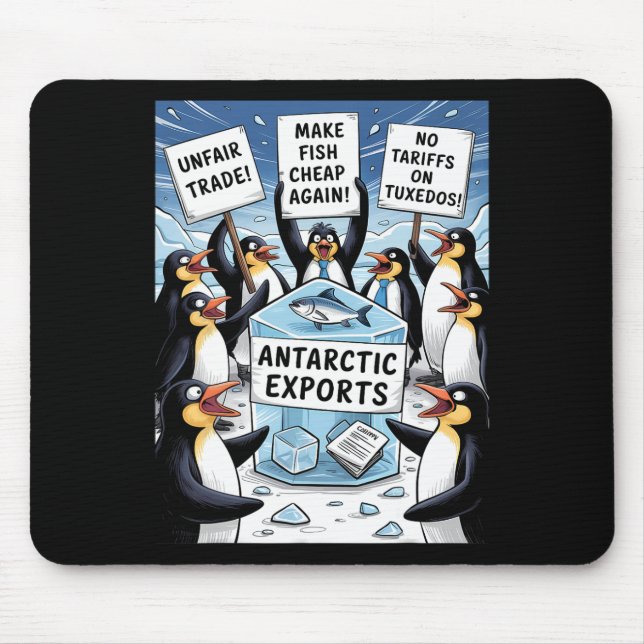 Penguins Protest Against Trump Tariffs Funny Pengu Mouse Mat (Front)
