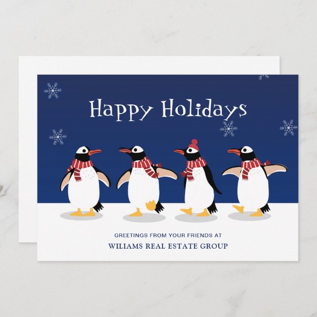 Penguins Red Scarf Christmas Corporate Greeting Holiday Card (Front/Back)