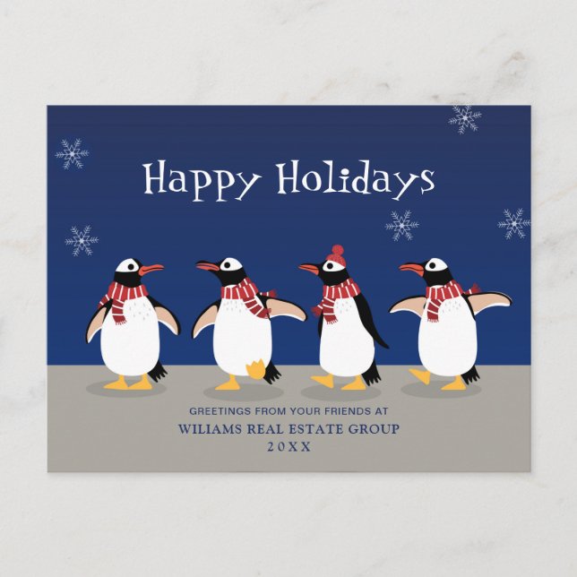 Penguins Red Scarf Christmas Corporate Greeting Postcard (Front)