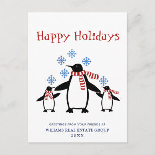 Penguins Red Scarf Christmas Corporate Greeting Postcard