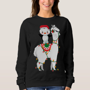 Penguins Riding Llama Lights Santa Christmas Paja Sweatshirt
