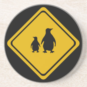 penguins road sign coaster