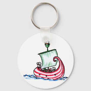 Penguins Sailing in a Christmas Boat Key Ring